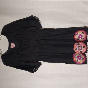 Phoebe Couture Black Silk Dress with Embroidery